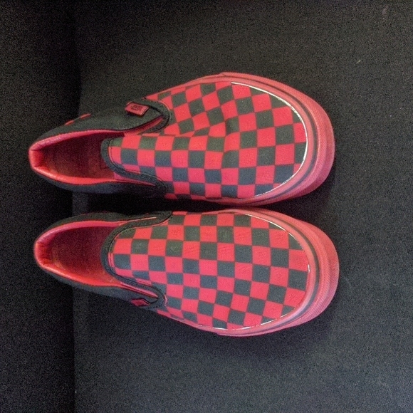 Vans Red and Black Checkered Slip-On Shoes - Picture 2 of 9